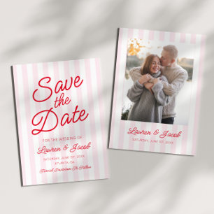 Moderne Minimalistische Rote Rosa Streifen Hochzei Save The Date