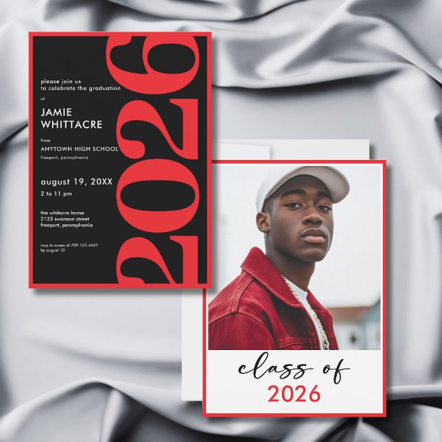 Moderne minimalistische rote Typografie-Abschlussf Einladung (Modern Minimal Red Typography Graduation Party Invitation)