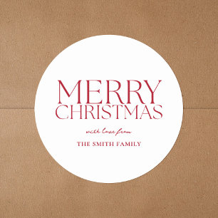 Moderne Minimalistische Rote Weihnachten froh Runder Aufkleber