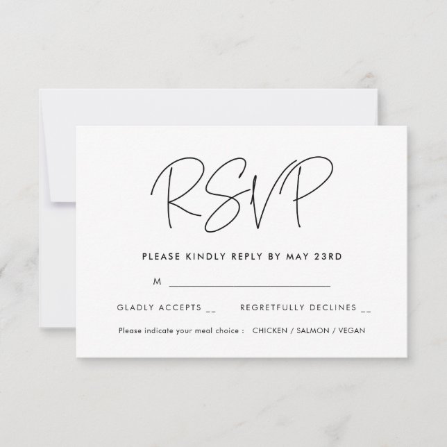 Moderne minimalistische RSVP-Karte mit Wahlmöglich RSVP Karte (Vorderseite)