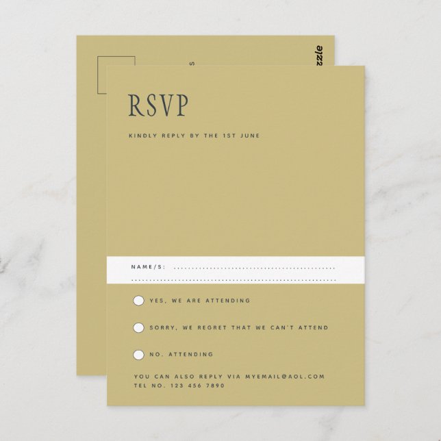 Moderne Minimalistische RSVP Pos für Hochzeiten Postkarte (Vorne/Hinten)
