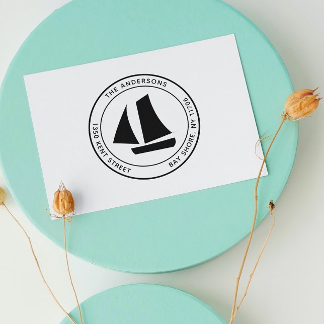 Moderne Minimalistische rustikale Rücksendeadresse Permastempel (boat return address )