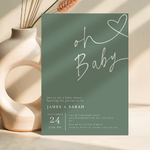 Moderne minimalistische Salbei-grüne Babyparty-Ein Einladung