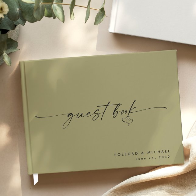 Moderne minimalistische Salbei-Script-Hochzeit Gästebuch (Von Creator hochgeladen)