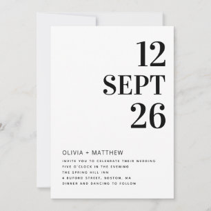 Moderne minimalistische saubere Hochzeit Foto & Einladung