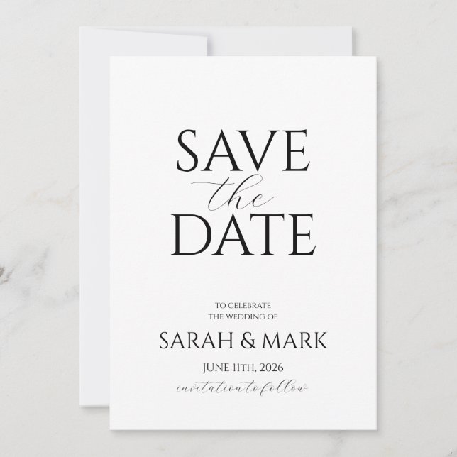 Moderne Minimalistische Save the Date-Karte Date (Vorderseite)