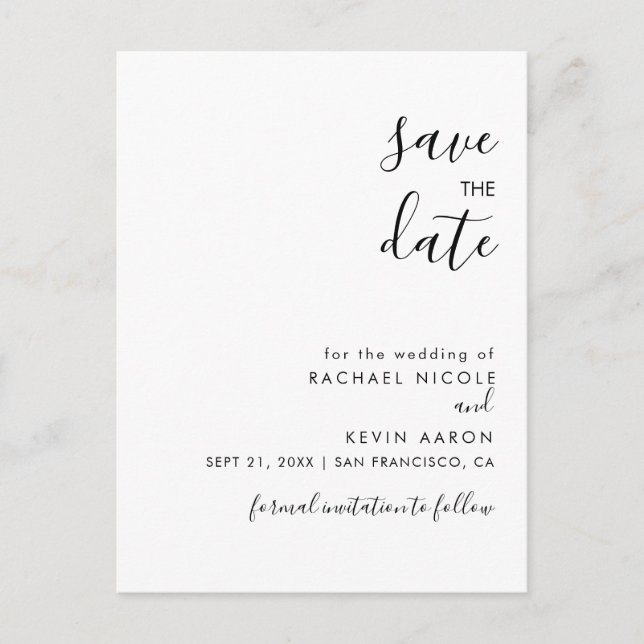 Moderne Minimalistische Save the Date Postkarte (Vorderseite)