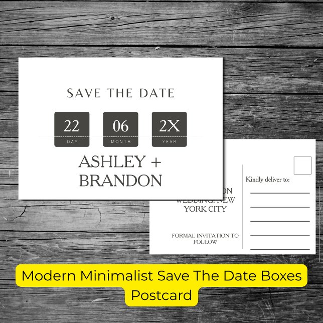 Moderne Minimalistische Save the Date Postkarte (Modern Minimalist Save The Date Boxes Postcard)