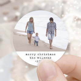 Moderne Minimalistische Schreibmaschine frohe Weih Runder Aufkleber