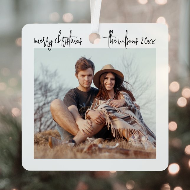 Moderne Minimalistische Schrift Frohe Weihnachten  Ornament Aus Metall (Von Creator hochgeladen)