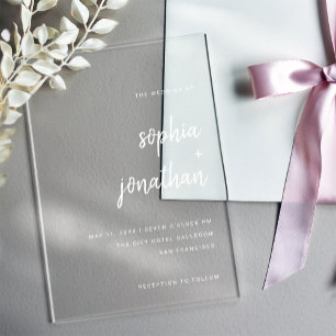 Moderne minimalistische Schrift Hochzeit Acryleinladungen