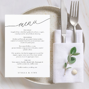 Moderne minimalistische Schrift Hochzeit Menükarte