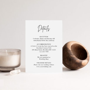 Moderne minimalistische Schrift Hochzeitsdetails K Begleitkarte