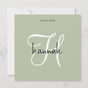 Moderne minimalistische Schrift Monogramm Salbei G Mitteilungskarte