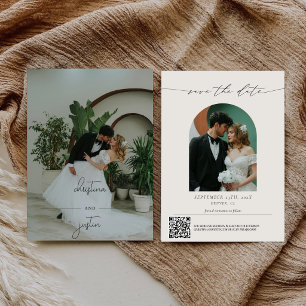 Moderne minimalistische Schrift-QR-Code-Hochzeitsf Save The Date