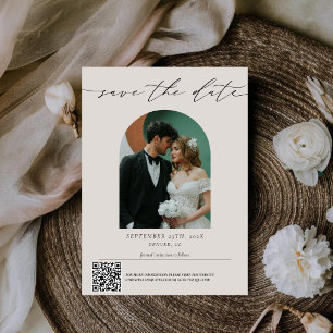 Moderne minimalistische Schrift-QR-Code-Hochzeitsf Save The Date