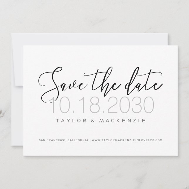 Moderne Minimalistische Schrift Save-the-Date-Kart Save The Date (Vorderseite)