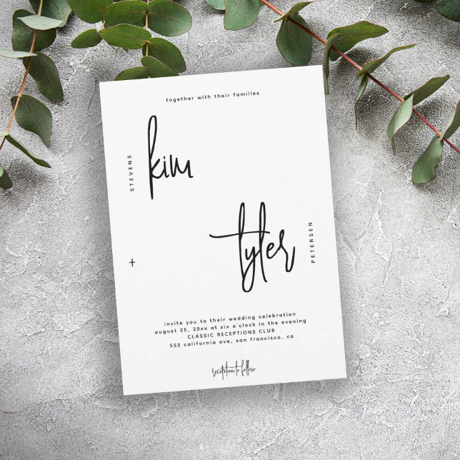 Moderne minimalistische Schrift Schwarz-Weiß Hochz Einladung (Von Creator hochgeladen)