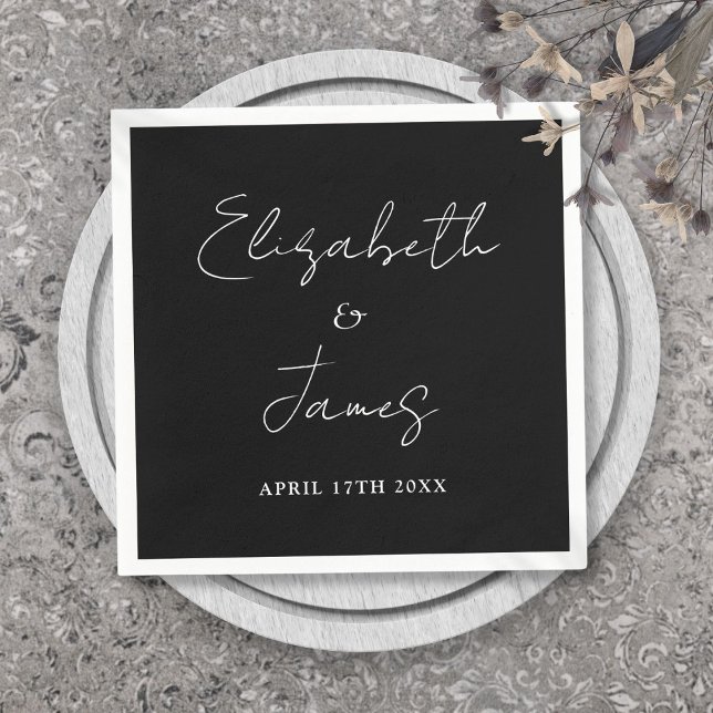 Moderne Minimalistische Schrift Schwarz-Weiß-Hochz Serviette (Modern Minimalist Script Black And White Wedding Napkins)