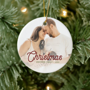 Moderne minimalistische Schrift Weihnachtsfamilien Keramik Ornament