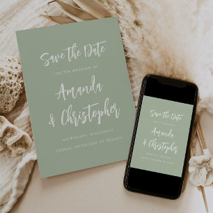 Moderne minimalistische Schriftart Sage Green Save Ankündigung