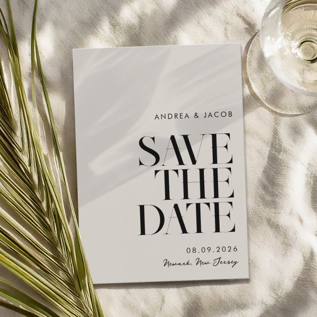 Moderne Minimalistische Schwarz-Elfenbeinchic-Hoch Save The Date (Von Creator hochgeladen)