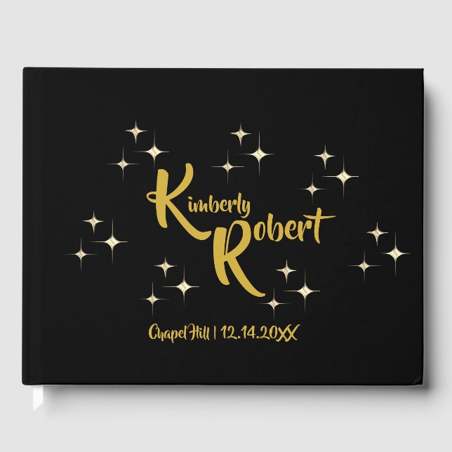 Moderne Minimalistische Schwarz-Gelb-Hochzeit Gästebuch (Vorderseite)