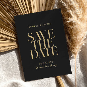 Moderne Minimalistische Schwarz-Gold-Chic-Hochzeit Save The Date