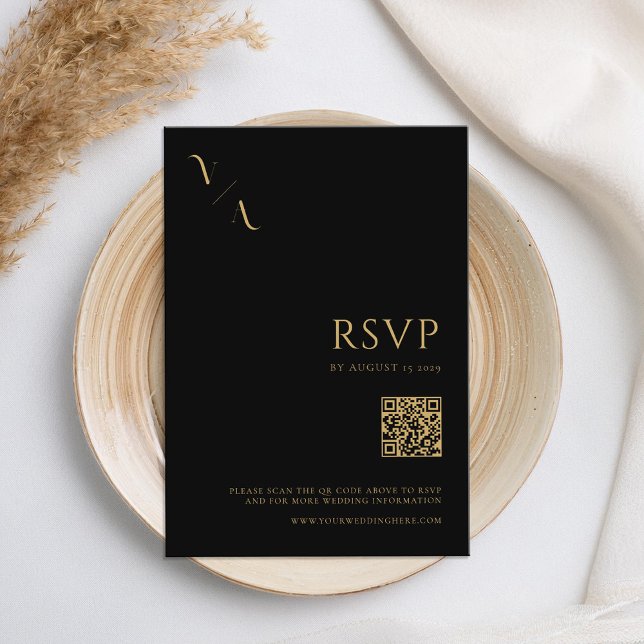Moderne Minimalistische Schwarz-Gold-Hochzeit RSVP Karte (Von Creator hochgeladen)