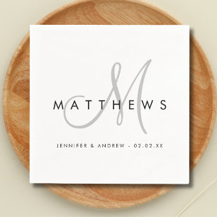 Moderne Minimalistische Schwarz-Grau-Monogramm-Hoc Serviette