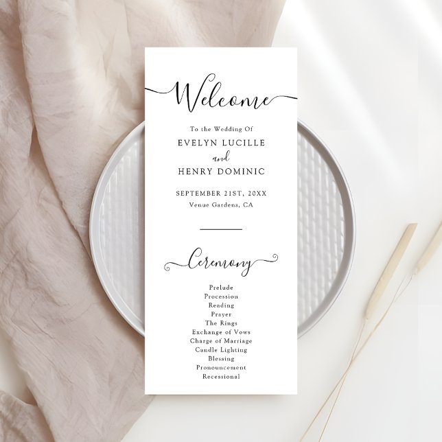 Moderne Minimalistische Schwarz-Script-Hochzeit Programm (Von Creator hochgeladen)
