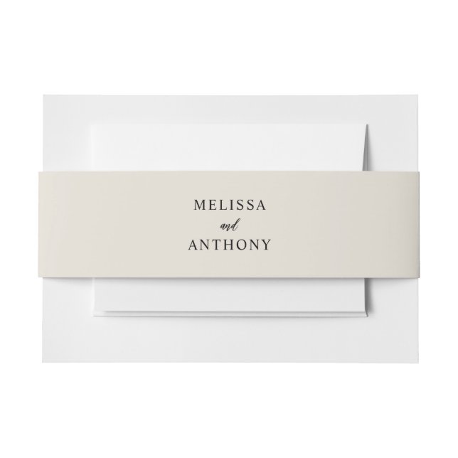 Moderne Minimalistische Schwarz- und Ecru-Hochzeit Einladungsbanderole (Vorderseite Beispiel)