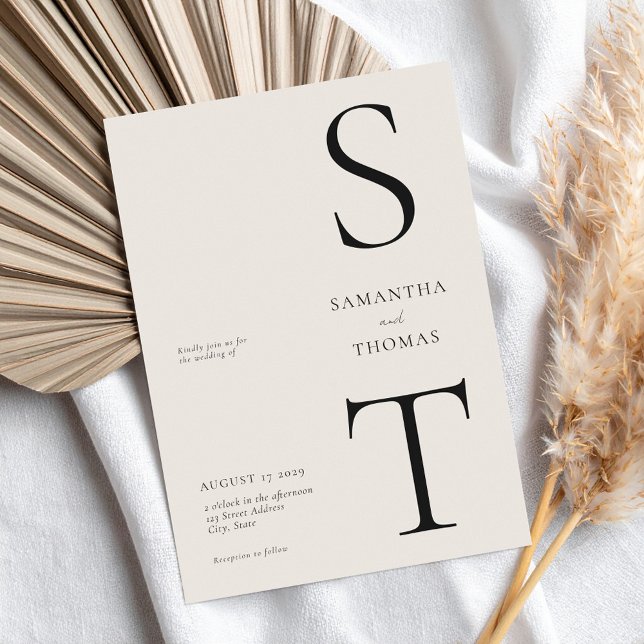 Moderne Minimalistische Schwarz- und Elfenbeinhoch Einladung (Von Creator hochgeladen)