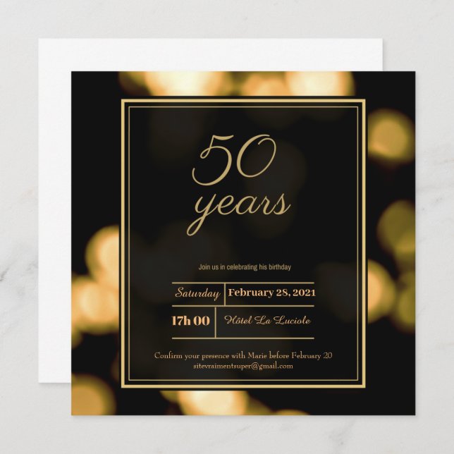 Moderne minimalistische schwarz und gold 50. Gebur Einladung (Vorne/Hinten)