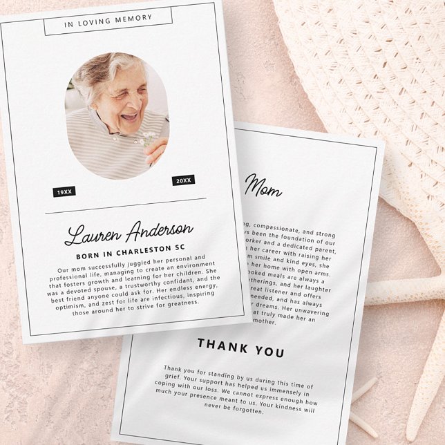Moderne Minimalistische Schwarz-Weiß-Beerdigung Dankeskarte (Von Creator hochgeladen)