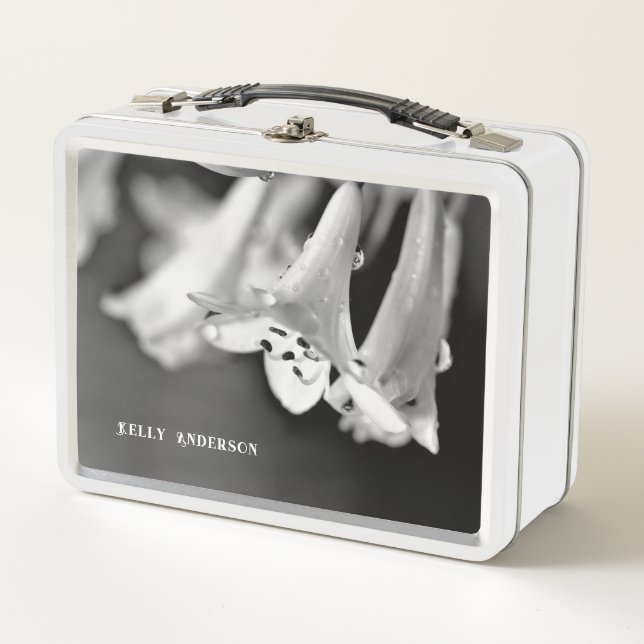 Moderne Minimalistische Schwarz-Weiß-Blume mit Urb Metall Brotdose (Vorderseite)