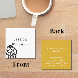 Moderne Minimalistische Schwarz-Weiß-Blume Quadratische Visitenkarte