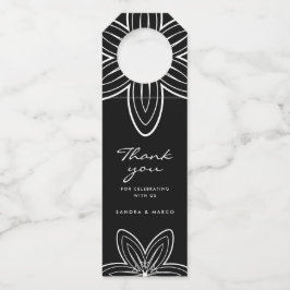 Moderne minimalistische Schwarz-Weiß-Blumen Flaschenanhänger