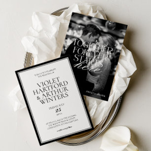 Moderne minimalistische Schwarz-Weiß-Foto-Hochzeit Einladung