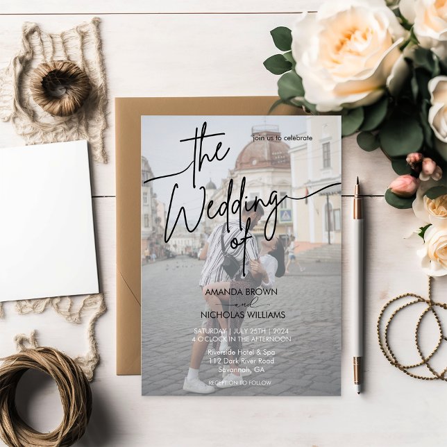 Moderne Minimalistische Schwarz-Weiß-Foto-Hochzeit Einladung (Von Creator hochgeladen)