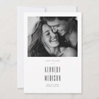 Moderne Minimalistische Schwarz-Weiß-Foto-Hochzeit Save The Date