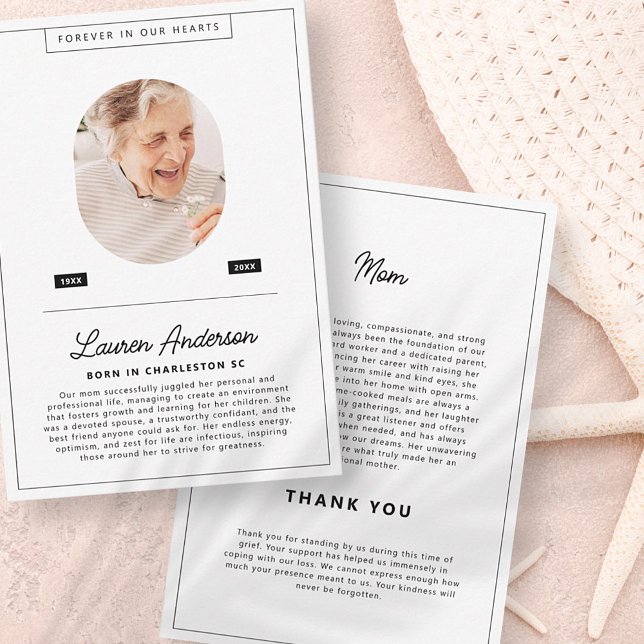 Moderne Minimalistische Schwarz-Weiß-Gedenkstätte Dankeskarte (Von Creator hochgeladen)