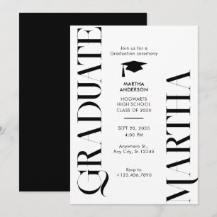 Moderne Minimalistische Schwarz-Weiß-Graduation Einladung