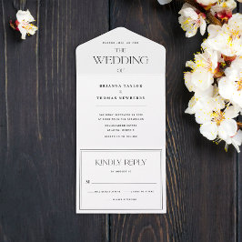 Moderne Minimalistische Schwarz-Weiß-Hochzeit All In One Einladung