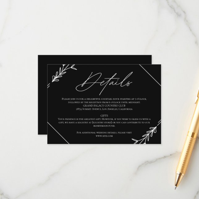 Moderne Minimalistische Schwarz-Weiß-Hochzeit Begleitkarte (Vorderseite/Rückseite Beispiel)