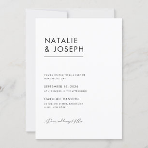 Moderne Minimalistische Schwarz-Weiß-Hochzeit Einladung