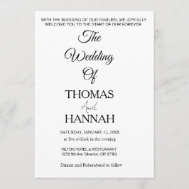 Moderne Minimalistische Schwarz-Weiß-Hochzeit Klas Einladung