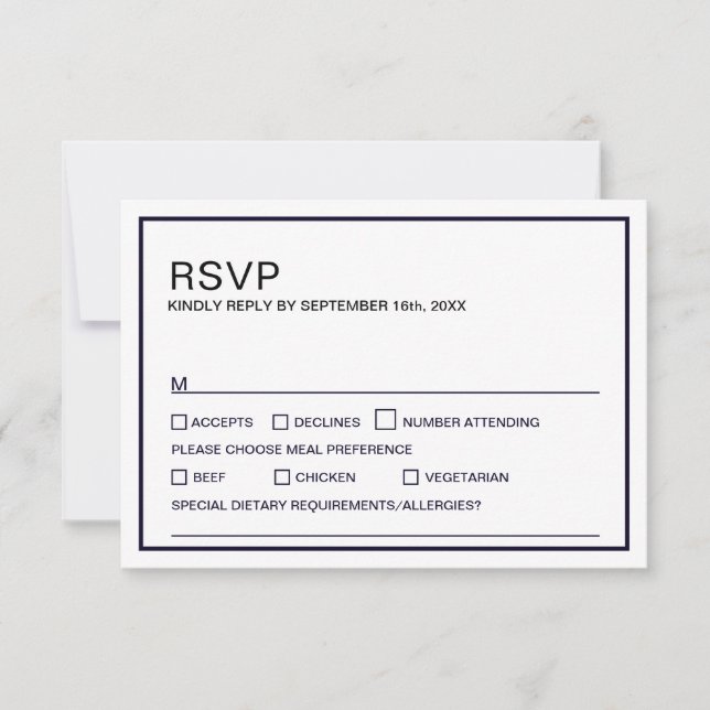 Moderne Minimalistische Schwarz-Weiß-Hochzeit RSVP Karte (Vorderseite)