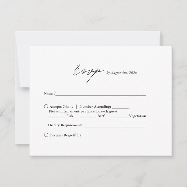 Moderne, minimalistische Schwarz-Weiß-Hochzeit RSVP Karte (Vorderseite)