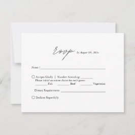 Moderne, minimalistische Schwarz-Weiß-Hochzeit RSVP Karte